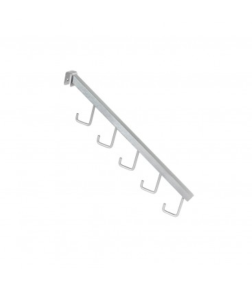 Angled Arm with 5 hooks to suit Rectangular Rail - Satin Chrome - 405mmL - made from 18 x 18mm Tube