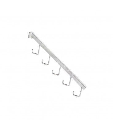Angled Arm with 5 hooks to suit Rectangular Rail - Chrome - 405mmL - made from 18 x 18mm Tube