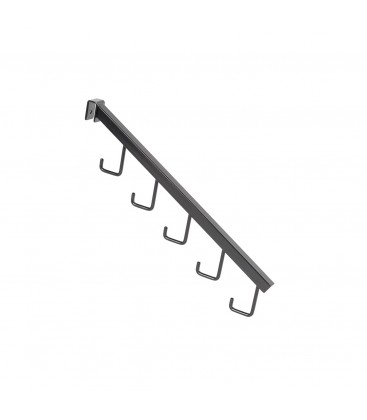 Angled Arm with 5 hooks to suit Rectangular Rail - Black - 405mmL - made from 18 x 18mm Tube