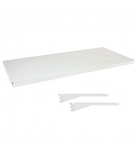 Fast Fit Metal Shelf inc Dual Angle Brackets - suit 1200W Bay - White - 500D x 30mm Thick