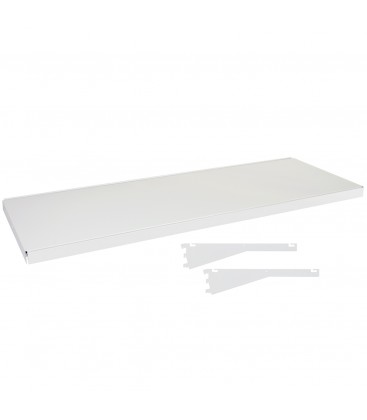 Fast Fit Metal Shelf inc Dual Angle Brackets - suit 1200W Bay - White - 400D x 30mm Thick