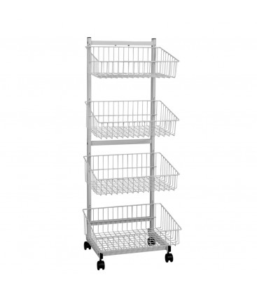 4 Tier Basket Single Sided Trolley Stand White