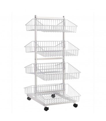 4 Tier Basket Double Sided Trolley Stand White