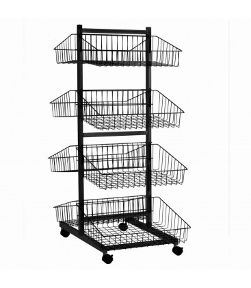 4 Tier Basket Double Sided Trolley Stand Black